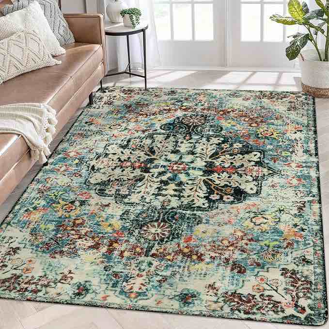 Lahome Area Rugs 6x9, Washable Area Rugs for Living Room Non Slip Bedroom Dining Room Rug, Large Bohemian Soft Stain Resistant Indoor Floor Carpet for Apartment Nursery Kids Room, Teal 6' x 9' Teal