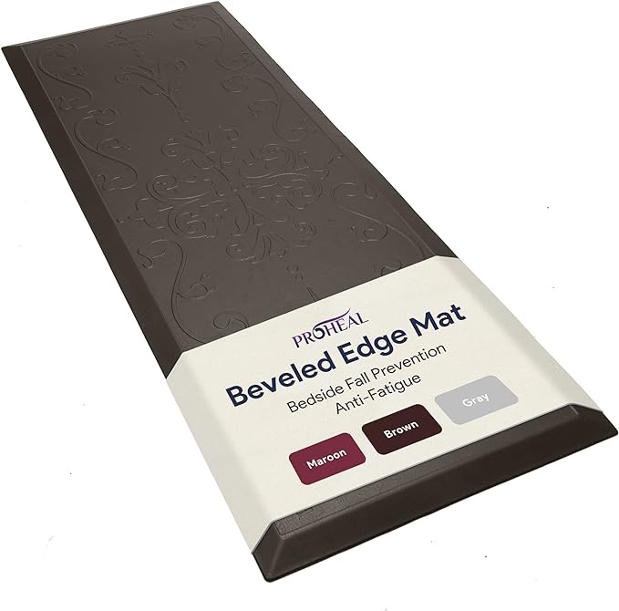 Beveled Edge Fall Mat for Elderly - Fall Prevention for Seniors - Bedside Safety Floor Mat - Elegantly Designed Brown Fall Pads for Elderly - 70" x 24" x 0.7"