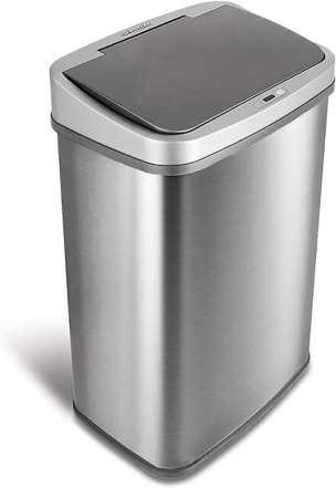 NINESTARS DZT-50-28BR Automatic Touchless Motion Sensor Oval Trash Can, Black Top, 13 Gal BR, Brush