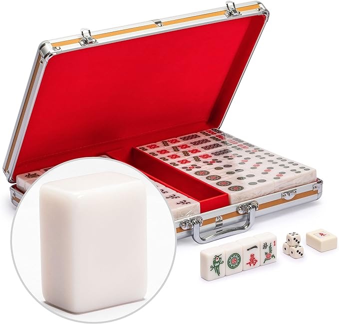 Yellow Mountain Imports Champion-Size Chinese Mahjong Game Set with Aluminum Case - with 146 Tiles, 3 Dice and a Wind Indicator - for Chinese Style Gameplay Only