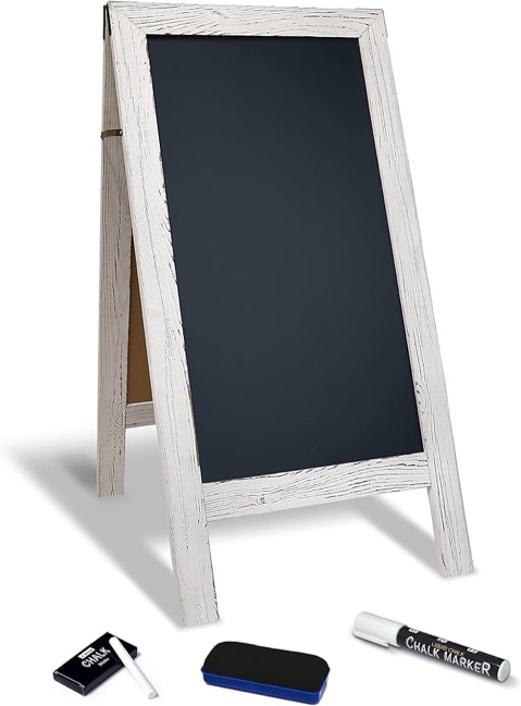Magnetic A-Frame Chalkboard Sign, Extra Large 20" x 40", Standing Chalkboard Easel, with Chalk Marker + Chalk & Eraser, Sandwich Board Outdoor Sidewalk Sign, by Better Office Products (Whitewash)