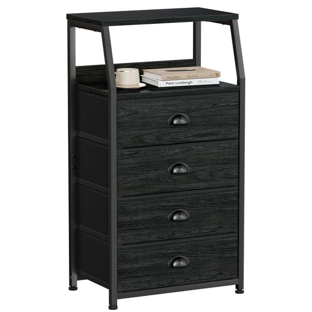 Furnulem Tall 4 Drawers Dresser, Vertical Storage Tower Black Dresser 