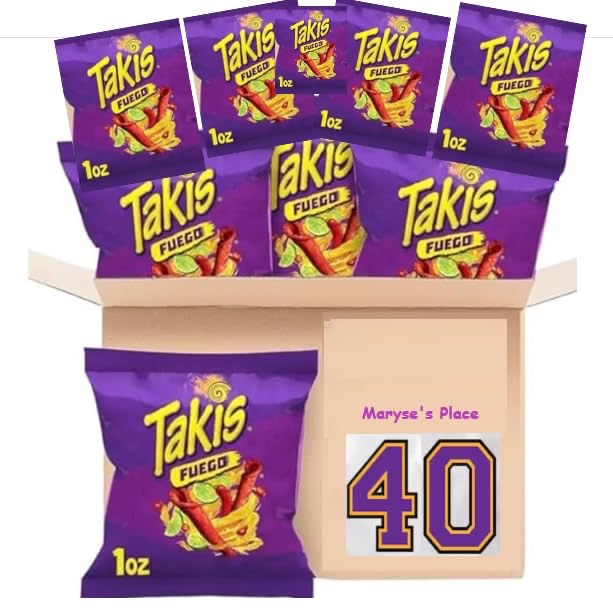 ((BB: SEP/18/24))Takis Fuego Rolled Spicy Tortilla Chips, Hot Chili Pepper Lime Flavored Hot Chips, Multipack 40 Individual Bags, 1 Ounce Each