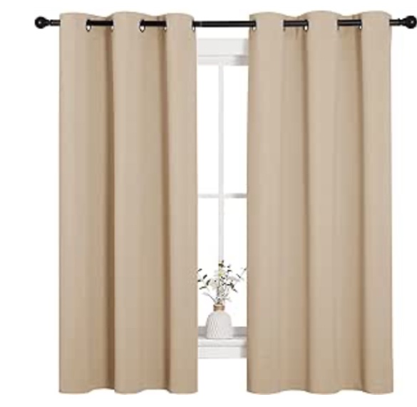 NICETOWN Sleek Blackout Curtains 63 inches Length for Small Windows, Noise Reducing and Block Draft Panels for Door Doorway Laundry Office Luxury Decor Theme (2 Panels, Taupe, W42 x L63 -Inch)
