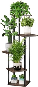 AZERPIAN Plant Stand 5 Tier Indoor Metal Flower Shelf for Multiple Plants Corner Tall Flower Holders for Patio Garden Living Room Balcony Bedroom, Black (Black)