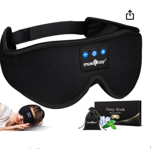 MUSICOZY Sleep Headphones Bluetooth 5.2 Headband Sleeping Headphones Eye Mask for Women Men Unisex, Wireless Music Mask Built-in Speakers Microphone Adjustable Strap for Side Sleepers Travel Office
