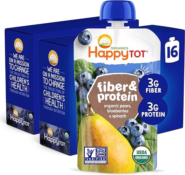 Pallet Lot Of 130 Happy Tot Fiber Protein Organic Pears Blueberries  Spinach Baby Food - 4oz   ct Per Box