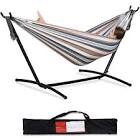 PNAEUT Double Hammock with Space Saving Steel Stand included 2 Person Heavy Duty Outside Garden Yard Outdoor 450lb Capacity 2 People Standing Hammocks and Portable Carrying Bag (Coffee)