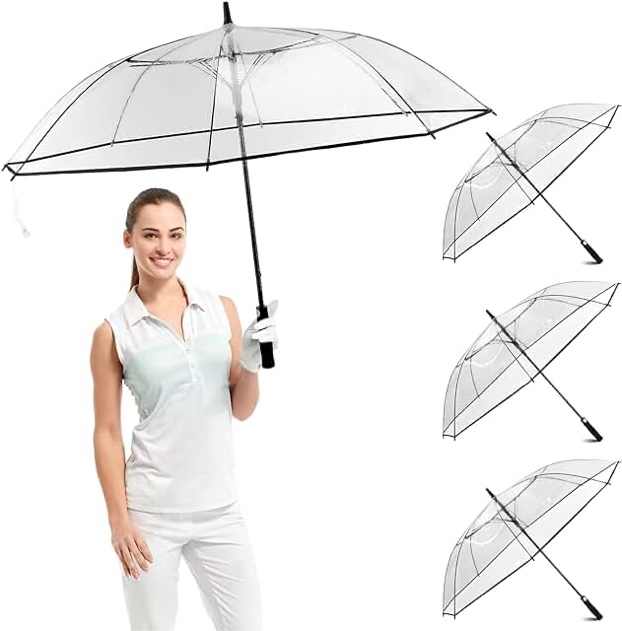Shinylin 1 Pcs 61 Inch Large Clear Golf Umbrella Oversized Automatic Open Stick Umbrella Transparent Windproof Waterproof Rain Umbrella for Adult Men Women Weddings Golf Play Outdoor Daily Commutes