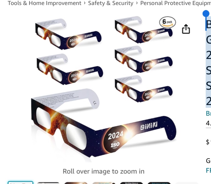 Biniki Solar Eclipse Glasses AAS Approved 2024 - CE & ISO Certified Safe Shades for Direct Sun Viewing(6 Packs), FR-2401