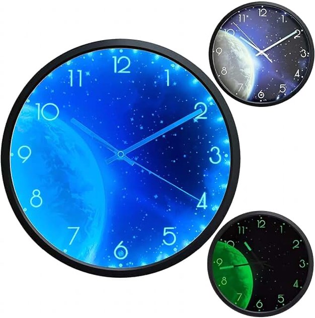 OCEST Night Light Wall Clock for Bedroom, 12 Inch Silent Battery-Operated LED Wall Clocks for Living Room/Kitchen, Glow in The Dark Large Digital Display Wall Clock Kids Birthday Gift -Moon Blue Moon Wall Clock
