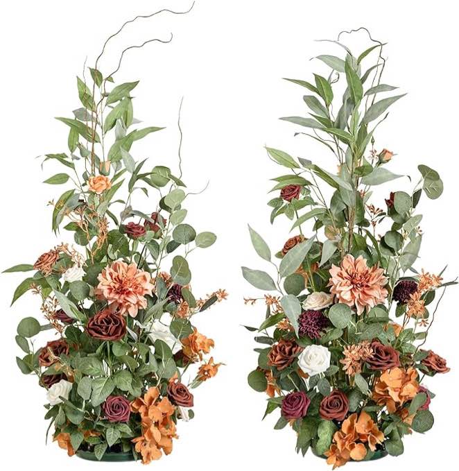 Ling's Moment 6.5ft Backdrop Floral Garland with Hanging Vines for Fall Wedding Arch Ceremony and Reception Backdrop Floral Arrangement Leaves Decor, Fake Rose Arbor Outdoor Burnt Orange Terracotta