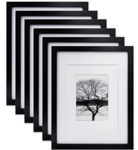 Egofine 11x14 Picture Frames Made of Solid Wood 4 PCS Black Covered by Plexiglass - for Table Top and Wall Mounting for Pictures 8x10 / 5x7 with Mat Horizontally or Vertically Display Photo Frame