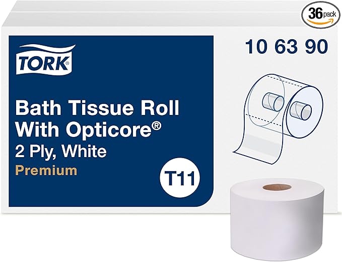 Tork OptiCore Mid-size Toilet Paper Roll White T11, Premium, 2-ply, 36 x 800 sheets, 106390