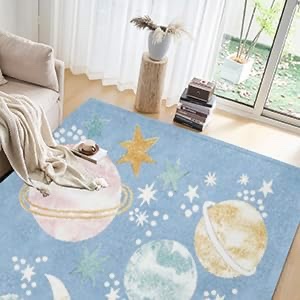  Click image to open expanded view                      Planet print coral pile rug with non-slip backing on reverse side of floor mat,Large solid color bedroom rug Suitable for Living Room,Bedroom Yoga Mat,Baby Crawling Mat,79"x157"