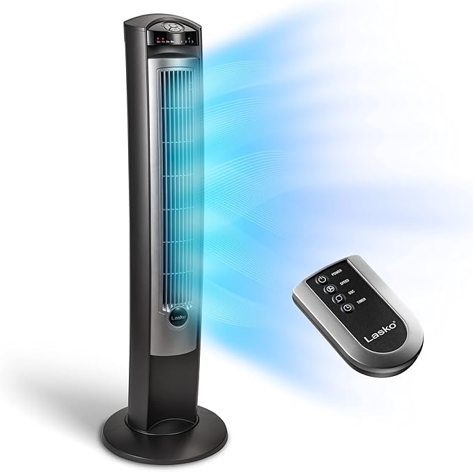 Lasko 42 Wind Curve Tower Fan with Nighttime Setting Timer and Remote Silver T42951 New