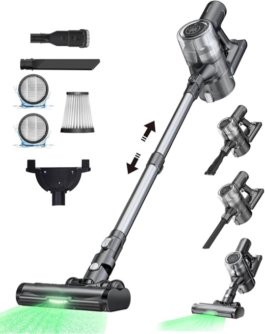 Proscenic P12 Cordless Vacuum Cleaner, Stick Vacuum with Anti-Tangle Brush & LED Touch Display, 33Kpa/120AW Cordless Vacuum, Max 60mins Runtime, Deep Clean for Hard Floor & Carpets, Pet Hair