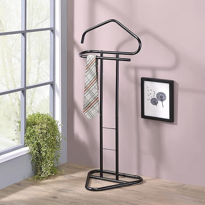 KB Designs - Metal Suit Tie Valet Stand Rack, Clothing Organizer, Black