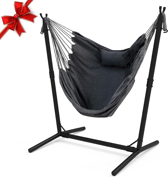 Hammock Chair with Stand,Heavy-Duty Hanging Chair with Stand, for Indoor Outdoor,Sturdy Swing Chair with Stand Max Load 350 poundsâ€¦â€¦ (X-Large)