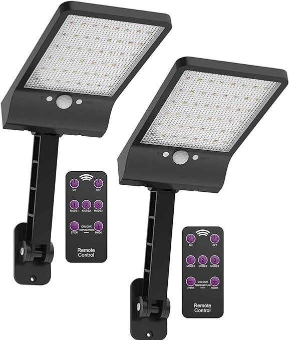 highydroLED Solar Lights Outdoor with Remote and Color Temperature Adjustment 2700K to 6000K, 48LED Solar Motion Sensor Light with 3 Modes,Waterproof IP65 Night Light for Garden Garage [Pack of 2] 48LED Solar Light