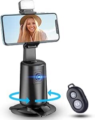 Auto Face Tracking Tripod - 360° Rotation Auto Tracking Phone Holder, No App, Phone Camera Mount with Remote and Gesture Control, Rechargeable Smart Shooting Holder for TIK Tok, Vlog, YouTube Video