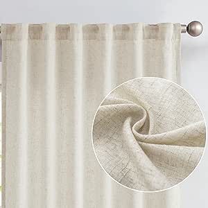 jinchan Linen Beige Curtains 96 Inch Length for Living Room Farmhouse Rod Pocket Back Tab Light Filtering Window Drapes with Lined for Bedroom Crude 2 Panels