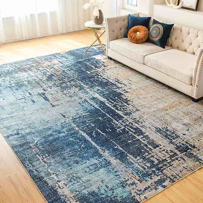 VK VK·LIVING Washable Rug 8x10 Modern Abstract Machine Washable Area Rugs Anti Slip Backing Washable Rugs for Living Room, Bedroom, Home Decor, Blue