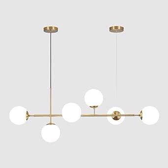 KCO Lighting Modern 6-Light Sputnik Chandelier with Clear Glass Globe Mid Century Adjustable Ceiling Pendant Light Gold Brass Flush Mounted Fixture