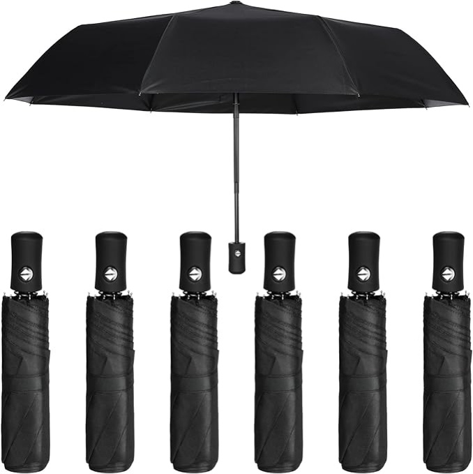 Jexine 6 Pcs Travel Umbrella Automatic Open Close Compact Umbrella Windproof Small Light Backpack Purse Car Portable Collapsible Umbrella for Rain, Men Women