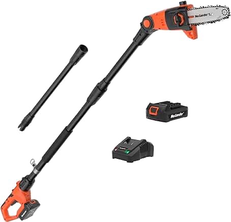 Pole Saw 8-Inch Cordless Pole Saws for Tree Trimming, 15-Feet MAX Reach Electric Pole Saw, 16ft/s Cutting Speed Auto Oiling Multi-Angle Pole Chainsaw with 20V 2.0Ah Battery & Charger