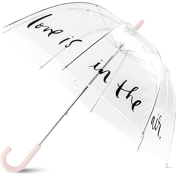(4 pcs) Kajaia Clear Umbrellas Wedding Auto Open Stick Umbrella Love Is in the Air Umbrella Windproof Transparent Rain Umbrella with J Hook Handle for Bride Groom Wedding Bridal Shower Party Supplies