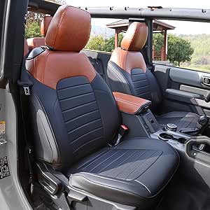 Mabett 2-Door Seat Covers Full Protector with Backrest and Armrest for Ford Bronco Accessories 2021 2022 2023 2024 (Brown and Black)