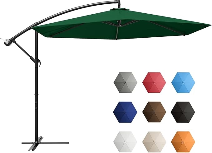 FLAMEySHADE 10 ft Cantilever Offset Outdoor Patio Umbrella with Cross Base Stand