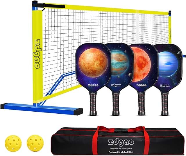 Zdgao Pickleball Net for Driveway with 22FT Regulation Size Pickleball Net, 4 Outdoor Pickleballs and Carry Bag, Weather Resistance Strong Steel Frame Blue Pickleball Net