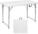 Byliable Folding Table 4 Foot Portable Heavy Duty Plastic Fold-in-Half Utility Foldable Table Small Indoor Outdoor Adjustable Height Plastic Folding Table with Carrying Handle, Camping and Party