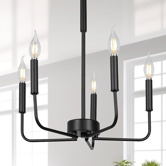 Matte Black Chandelier Modern Farmhouse Candle Ceiling Light Contemporary 4 Lights Pendant Light Fixture
