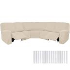7 Pcs L Shape Sectional Recliner Sofa Covers 5 Seat Sectional Couch Covers Milk Silk Velvet Stretch Reclining Sofa Cover Sofa Slipcover Furniture Protector for Living Room (Beige,Milk Silk)