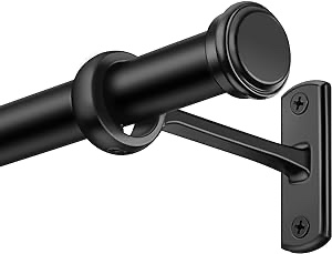 Curtain Rods for Windows 66 to 120, 1 Inch Black Curtain Rod Set, Heavy Duty Drapery Rods with Adjustable Curtain Rods, Outdoor Curtain Rod with Simple End Caps, 66"-120"