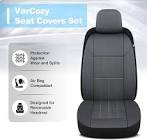 VarCozy Faux Leather Car Seat Covers Front Pair, Universal Front Seat Covers for Car, Breathable Seat Covers for SUV, Sedan, Van, Premium Automotive Interior Covers, Airbag Compatible, Grey