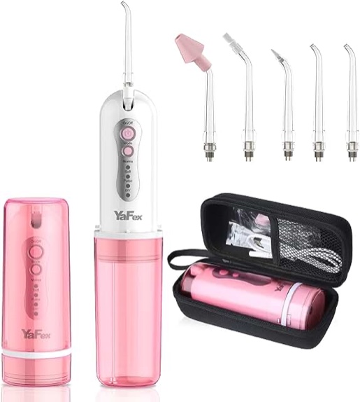 Cordless Water Flosser, YaFex Portable Water Teeth Cleaner Pick with Case, DIY Mode, 5 Jets, Travel Rechargeable IPX7 Waterproof Oral Irrigator for Braces and Bridges Care