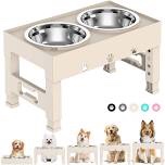 LAKIPETN Elevated Dog Bowls 5 Height Adjustable Non-Slip Stand Adjusts to 3.1", 9", 10", 11", & 12" with 2 Stainless Steel Raised Dog Food Bowl for Small Medium Large Dogs and Pets (Almond)