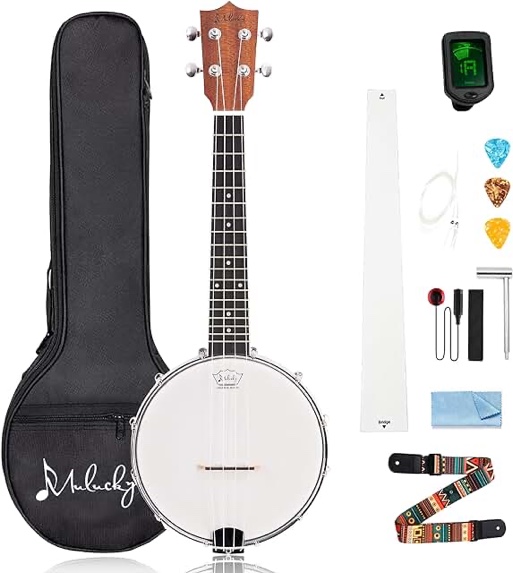Vangoa Banjo Uke, 4 String Banjolele with Armrest, Concert 23 Inch Sapele Banjo Ukulele with Beginner Kit