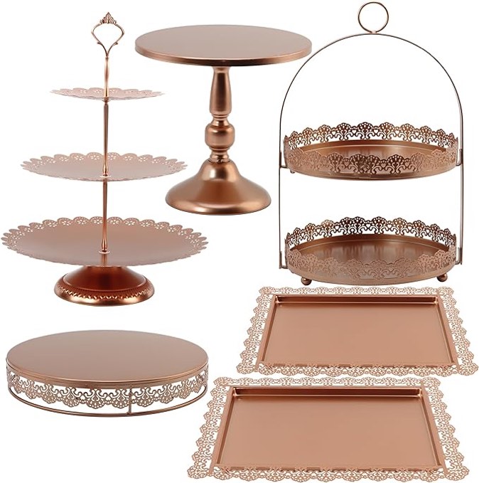  QENUIITEA Cake Display Pedestal Tiered Cupcake Holder Dessert Plate Serving Tower Tray Decorative for Wedding Birthday Party Baby Shower Celebration