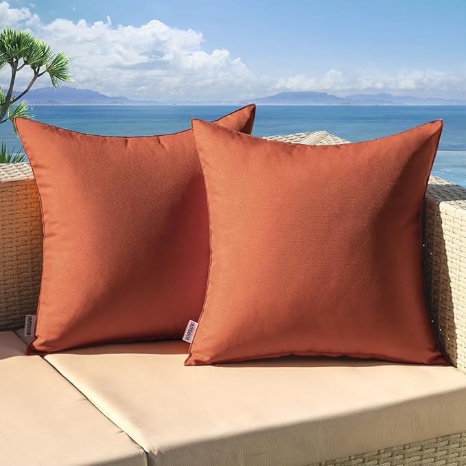 outdoor cushions tan/orange covers MIULEE Pack of 2 Decorative Outdoor Waterproof Pillow Covers Square Garden Cushion Sham Throw Pillowcase Shell for Spring Patio Tent Couch 18x18 Inch Rust