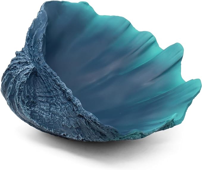 blue seashell stone clam Extra Large Clam Shells Decorative Bowl-Caribbean Blue Sea Shells Decorative Storage Bowls for Coastal Beach theme house table centerpiece decorations & Nautical decorations for coffee table-12.4"-1PC