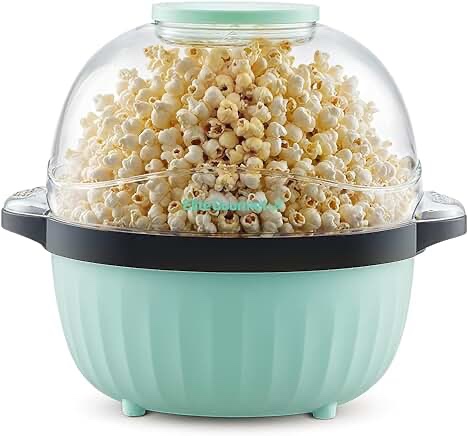 Elite Gourmet EPM145M 4.5Qt Hot Oil Stirring Popcorn Popper with Measuring Cap & Reversible Serving Bowl & Butter Melting Tray, Great for Parties, Movie Night, Anytime Snack, Safety ETL Approved, Mint