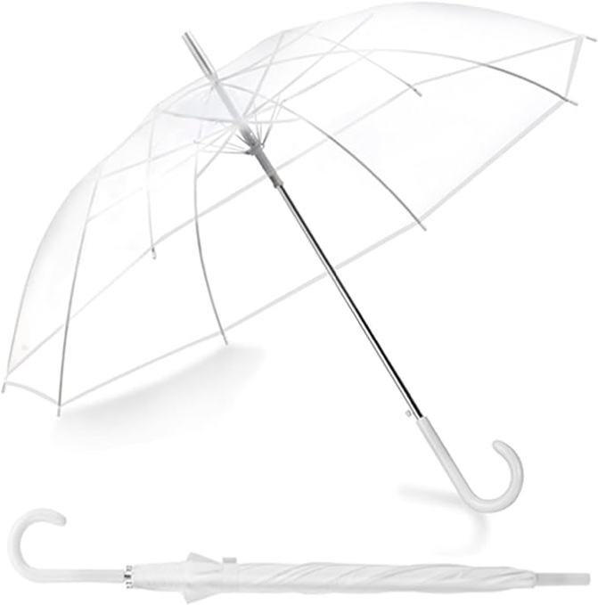 (2 Pack)  Clear Wedding Umbrellas Bulk Transparent Auto Open Stick Umbrellas Windproof Waterproof Large Canopy Umbrella with White European J Hook Handle for Wedding Bride Groom Photography Golf Outdoor