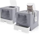 Jinei 2 Pack Cat Litter Box with Lid Scoop, Large Foldable Cat Toilet Enclosed Cat Litter Pan, Front Entry Top Exit Cat Potty, Drawer Type, Anti Splashing, Easy Clean, Odor Control