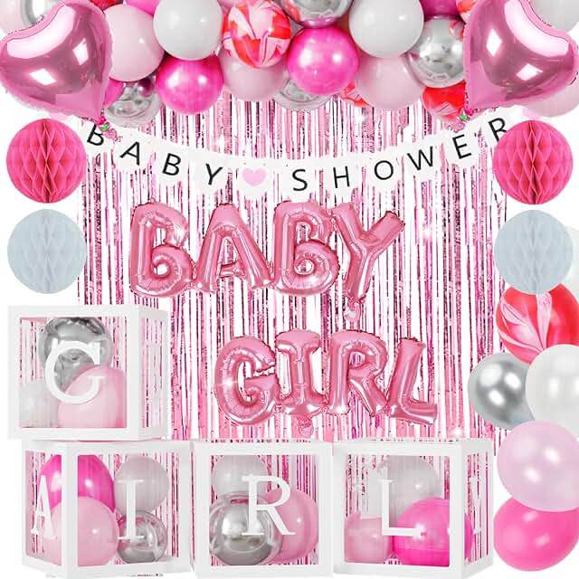 Pink Baby Shower Decorations for Girl - All-in-One inclusive JUMBO Decor Set Pink Party