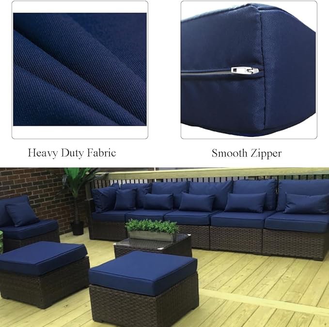9 Pack Outdoor Patio Cushions Replacement Covers Fit for 5 Pieces 4-Seater Wicker Rattan Furniture Conversation Set Sectional Sofa Seat Cushion Pillow, Water-Resistant Fadeless,Navy-Covers Only